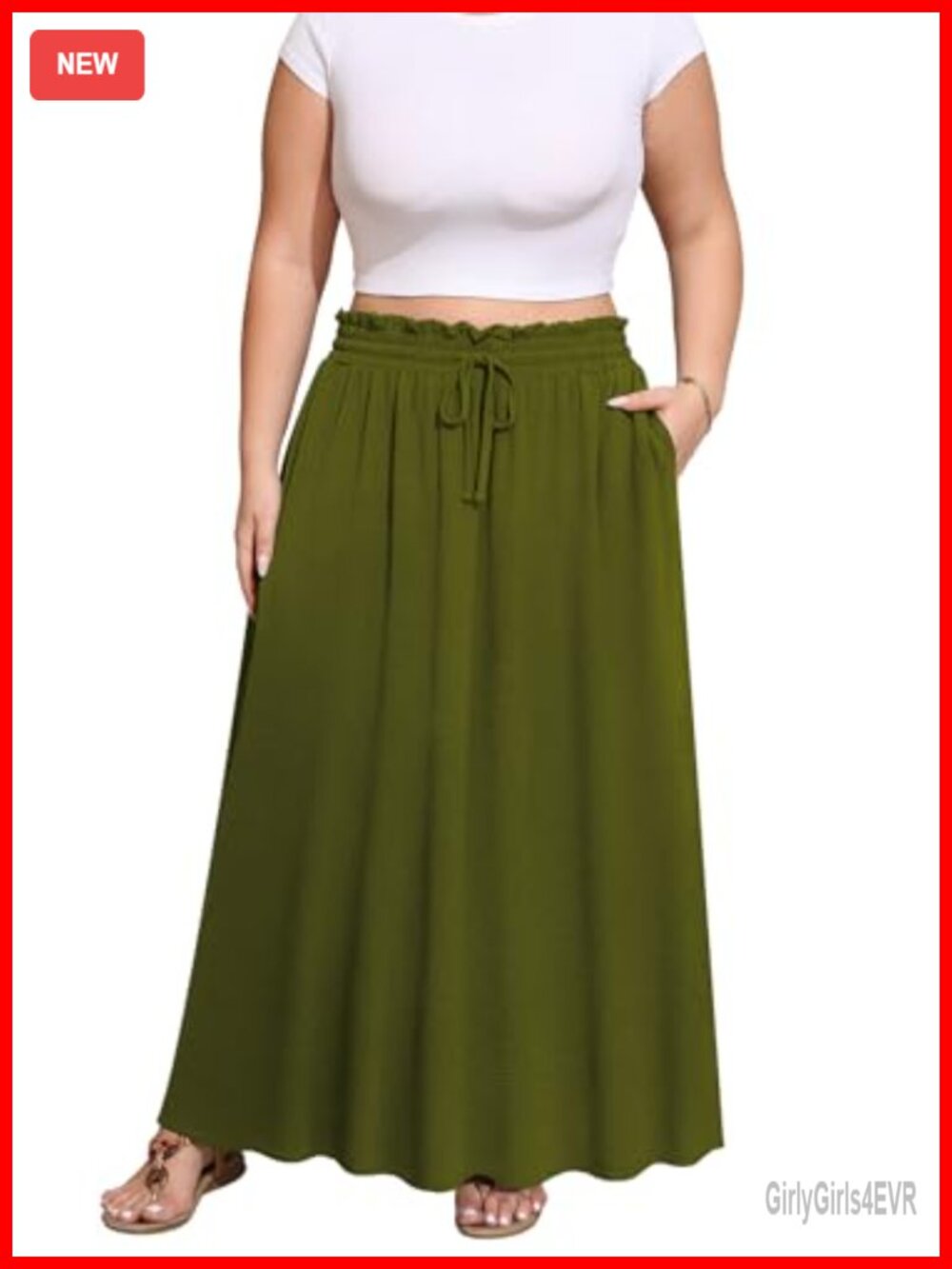 Plus Size Maxi Skirt High Waisted Flowy Casual Beach Long Skirt with Pockets